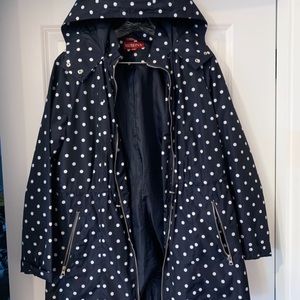 Navy polka dot rain coat